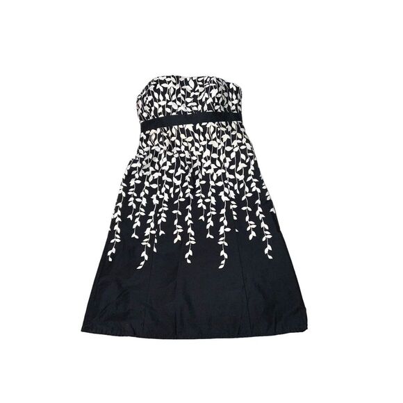 Ann Taylor LOFT Strapless Summer Dress Black White Vine Floral Fit Flare 8 - Picture 12 of 16